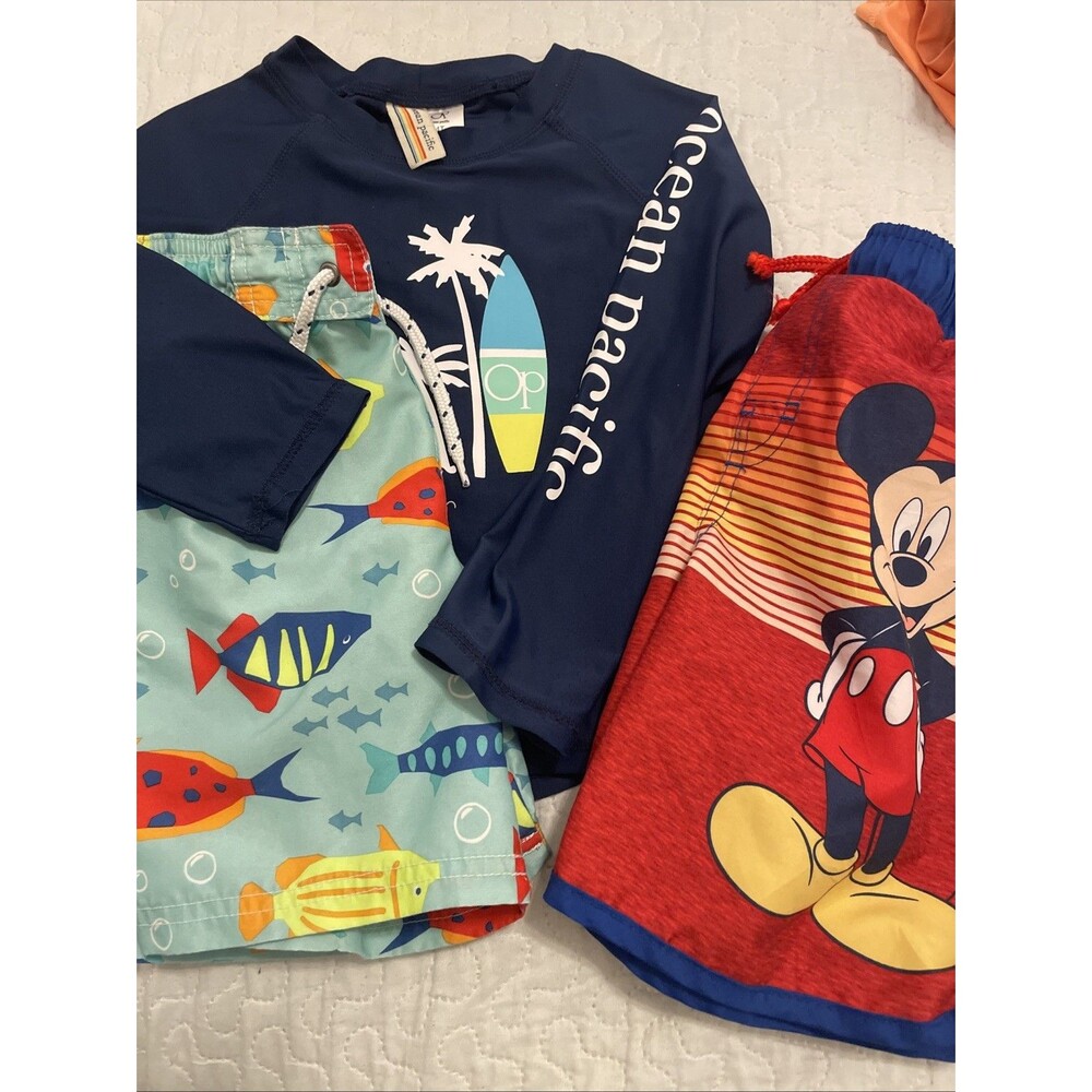 Toddler boys size 4 4T swim shirts Rash Guard Shorts Swimwear Lot See